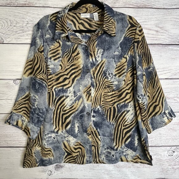 Covington Woman’s Blouse & Tank Set Size XL Blue Animal Print Safari Office Work - Picture 2 of 16